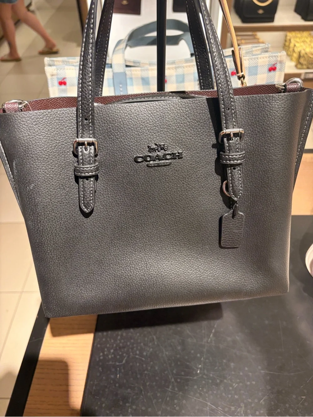 Coach Pebbled Leather Shoulder Tote with Removable Strap new( black/white/sig)